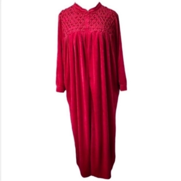 Only Necessities Velour Robe Scarlet Red Maxi Zip Rouching Pockets 30-32 4X 5X - Picture 1 of 16